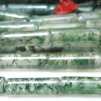 YesBeads Natural Green Moss Agate AA grade smooth tube cylinder beads gemstone wholesale jewelry making 15"