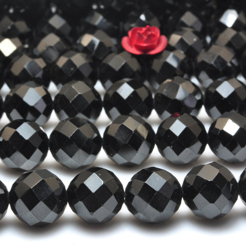 Natural Black Spinel Stone faceted round loose beads gemstone wholesale for jewelry making bracelet diy stuff