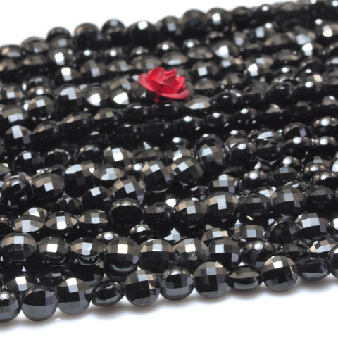 YesBeads Natural Black Spinel gemstone micro faceted loose coin beads wholesale jewelry making supplies 15"