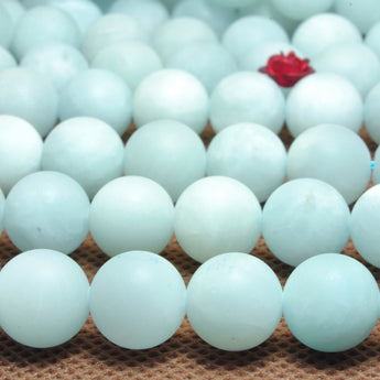 YesBeads natural blue Aquamarine matte loose round beads wholesale gemstone jewelry making 15'' full strand