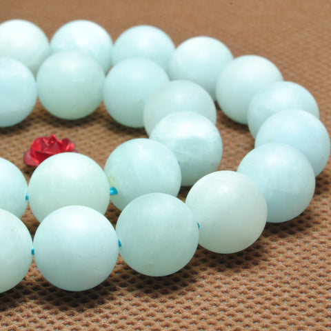 YesBeads natural blue Aquamarine matte loose round beads wholesale gemstone jewelry making 15'' full strand