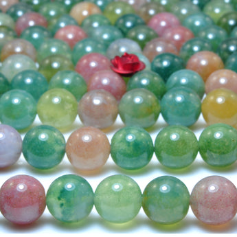 YesBeads Natural Green Red Moss Agate smooth round loose beads gemstone jewelry making 15"