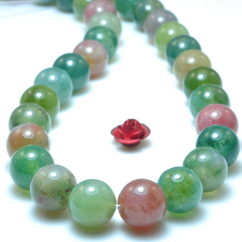 YesBeads Natural Green Red Moss Agate smooth round loose beads gemstone jewelry making 15"