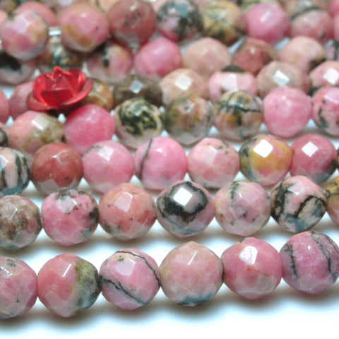 YesBeads Natural Black Banded Rhodonite faceted round beads wholesale gemstone jewelry making 15"