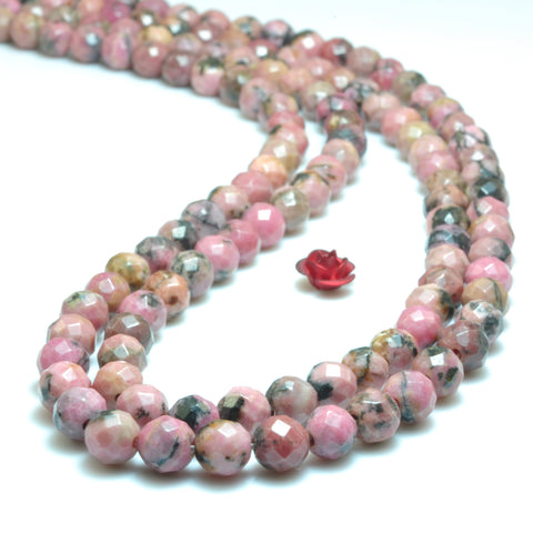 YesBeads Natural Black Banded Rhodonite faceted round beads wholesale gemstone jewelry making 15"