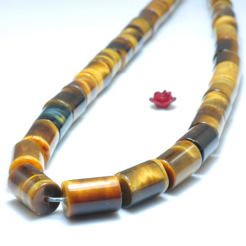 Natural Yellow Tiger Eye smooth tube cylinder beads wholesale loose gemstone jewelry making 12mm