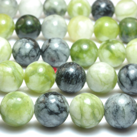 Nautral Green Flower Jade smooth round loose beads gemstone wholesale jewelry making