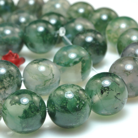 YesBeads Natural Moss Agate smooth round loose beads green gemstone wholesale jewelry making 10mm 15"
