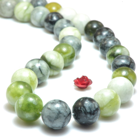 Nautral Green Flower Jade smooth round loose beads gemstone wholesale jewelry making
