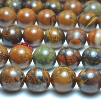 YesBeads natural yellow Tiger Iron gemstone smooth round loose beads wholesale jewelry making 6mm-12mm 15"