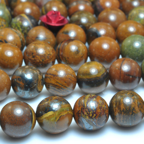 YesBeads natural yellow Tiger Iron gemstone smooth round loose beads wholesale jewelry making 6mm-12mm 15"