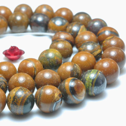 YesBeads natural yellow Tiger Iron gemstone smooth round loose beads wholesale jewelry making 6mm-12mm 15"