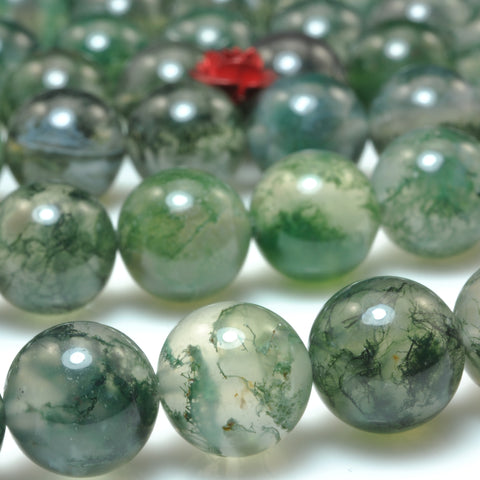YesBeads Natural Moss Agate smooth round loose beads green gemstone wholesale jewelry making 10mm 15"