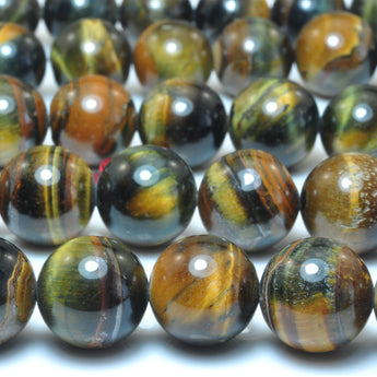YesBeads natural golden blue Tiger Eye stone smooth round loose beads wholesale gemstone jewelry making 12mm 15"