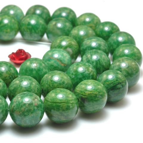YesBeads Natural African green jade smooth round loose beads wholesale gemstone jewelry making 15"