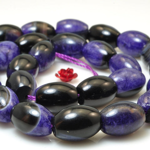 YesBeads Purple Black Agate smooth rice beads wholesale gemstone jewelry making