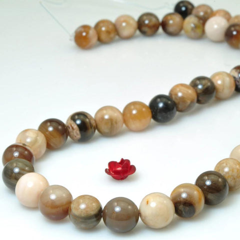 Natural Petrified Wood Jasper smooth round loose beads wholesale gemstone for jewelry making 4 6 8 10mm