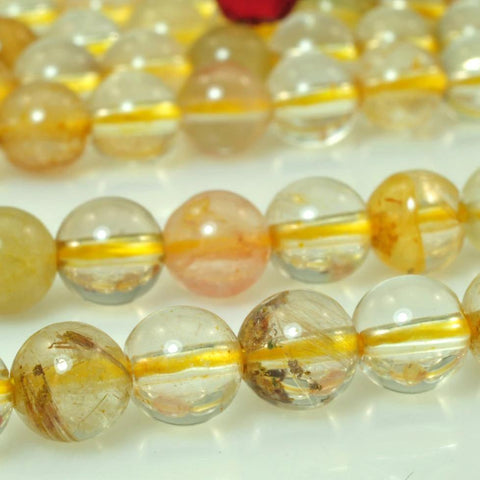 62 pcs of Natural Miscellaneous Rutilated Quartz smooth round stone beads in 6mm