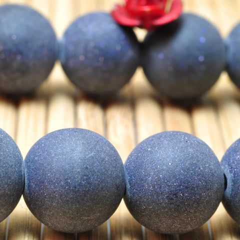YesBeads Blue and Stone matte loose round beads gemstone wholesale jewelry making 15''