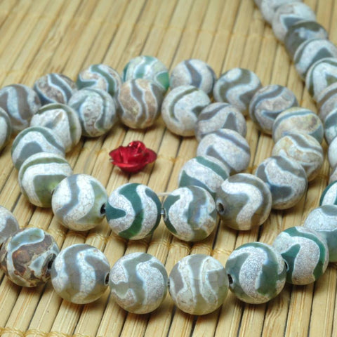 YesBeads Tibetan Agate Dzi agate wave matte round loose beads wholesale gemstone jewelry