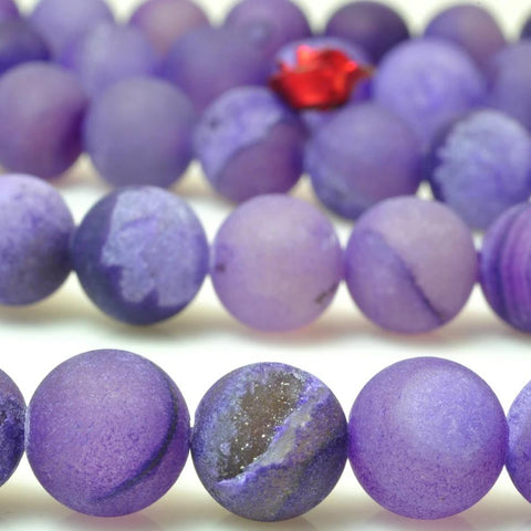 YesBeads Purple Druzy Agate matte round loose beads wholesale gemstone jewelry 15"