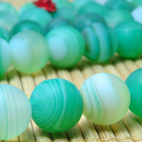 YesBeads Green Banded Agate matte round beads wholesale gemstone jewelry 15"