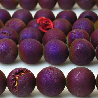 YesBeads Purple Druzy Agate titanium coated agate matte round loose beads wholesale gemstone jewelry making 15"