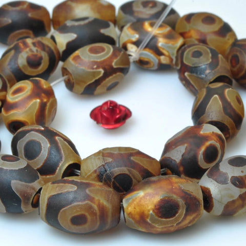 Tibetan Dzi Agate three-eyes matte drum beads wholesale gemstone for jewelry making DIY bracelets necklace stuff