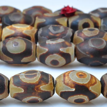 Tibetan Dzi Agate three-eyes matte drum beads wholesale gemstone for jewelry making DIY bracelets necklace stuff