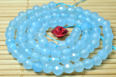 92 pcs of Natural Dyed Blue Jade faceted round beads in 4mm