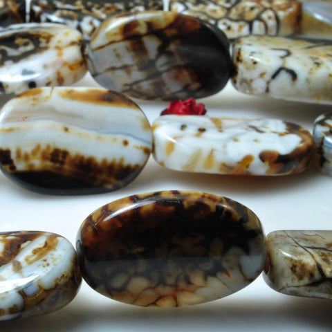 YesBeads 15 pcs of Retro Fire Agate smooth oval beads in 16-18 wide X 23-25mm length