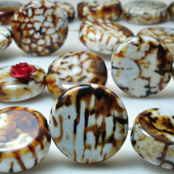 20 pcs of Retro Fire Agate smooth coin beads in 17-19mm length