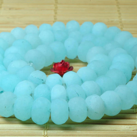 72 pcs of Natural Dyed Blue Jade matte rondelle beads in 5x8mm