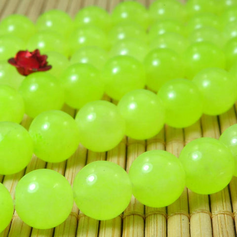 YesBeads Green Jade smooth round loose beads wholesale gemstone jewelry fluorescent green 15"