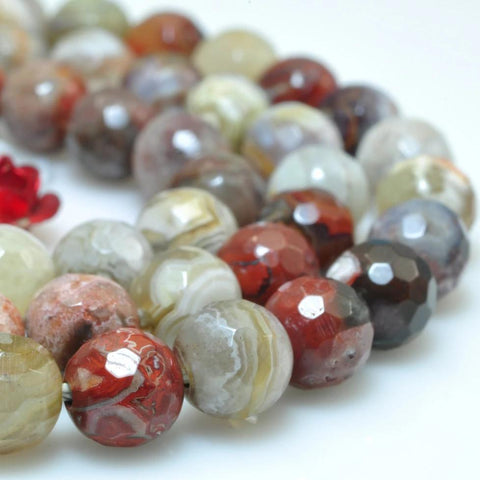 62 pcs of Natural Rainbow Mexican Crazy Lace Agate faceted round beads in 6mm