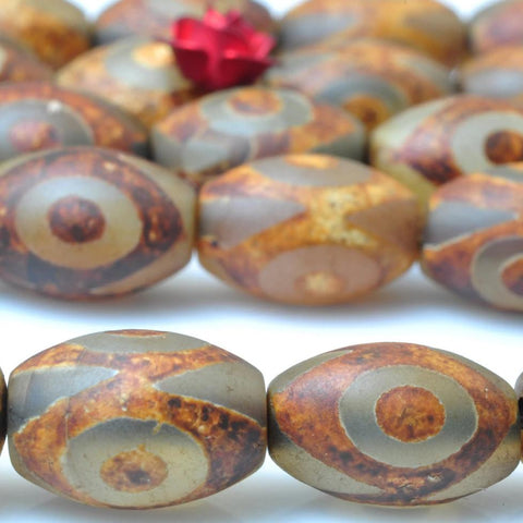 31 pcs of Retro Tibetan Agate three-eyes matte rice beads in 8X12mm