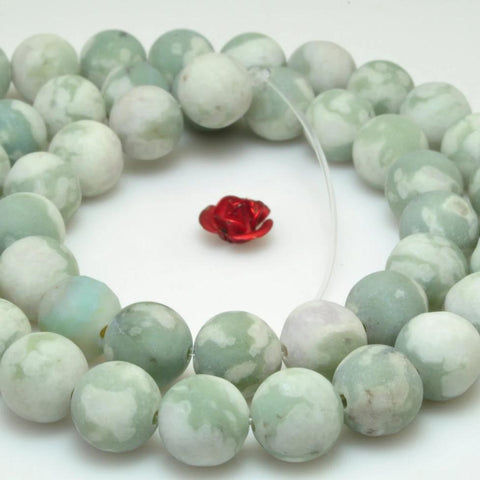 YesBeads Natural Peace green jade matte round beads gemstone wholesale jewelry