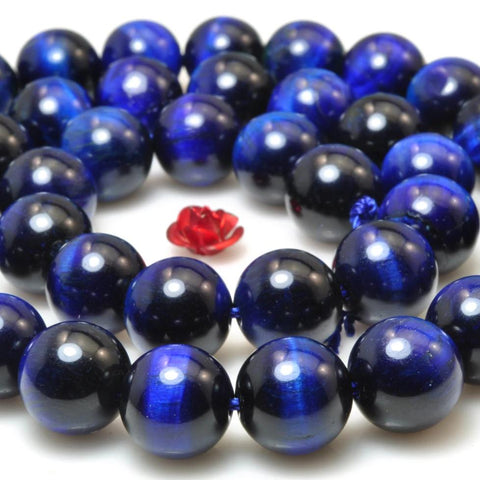 YesBeads Blue Tiger Eye smooth round beads wholesale gemstone jewelry making 8mm-12mm 15"