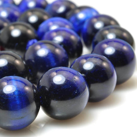 YesBeads Blue Tiger Eye smooth round beads wholesale gemstone jewelry making 8mm-12mm 15"