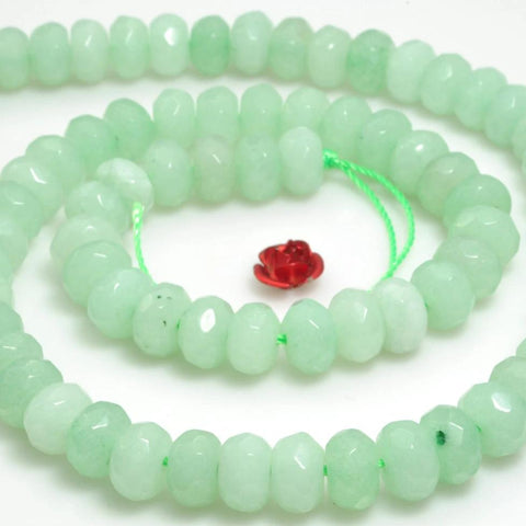72 pcs of Natural Dyed Green Jade faceted rondelle beads in 5x8mm