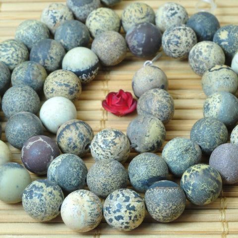 Natural yellow grass flower stone matte round beads gemstones wholesale jewelry making stuff semi precious stone