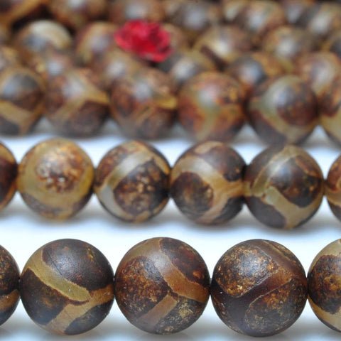 47 pcs of Retro Tibetan Agate turtleback matte round beads in 8mm