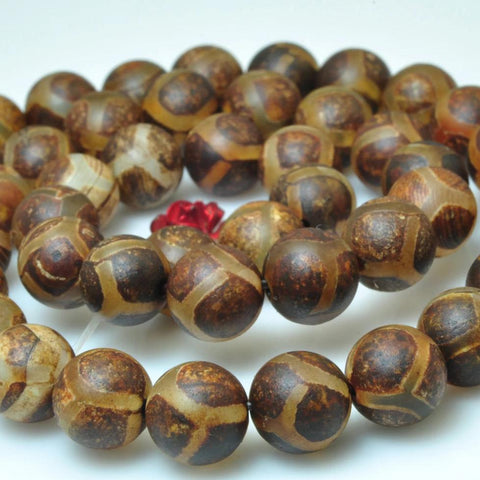 47 pcs of Retro Tibetan Agate turtleback matte round beads in 8mm