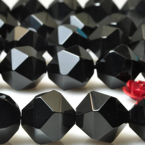 YesBeads Black Onyx star cut faceted nugget loose beads wholesale gemstone jewelry making 15 inches