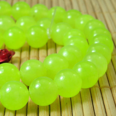 YesBeads Green Jade smooth round loose beads wholesale gemstone jewelry fluorescent green 15"