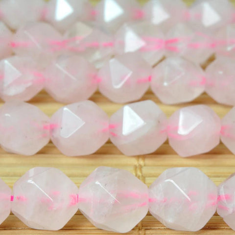 YesBeads Natural Rose Quartz star cut faceted nugget beads wholesale gemstone jewelry making 15"