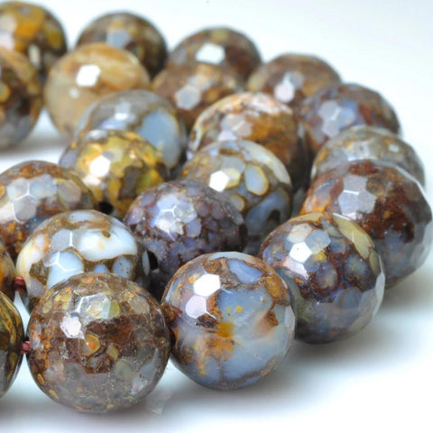 Natural Brown Peruvian Opal faceted round beads wholesale gemstone jewelry making 15"