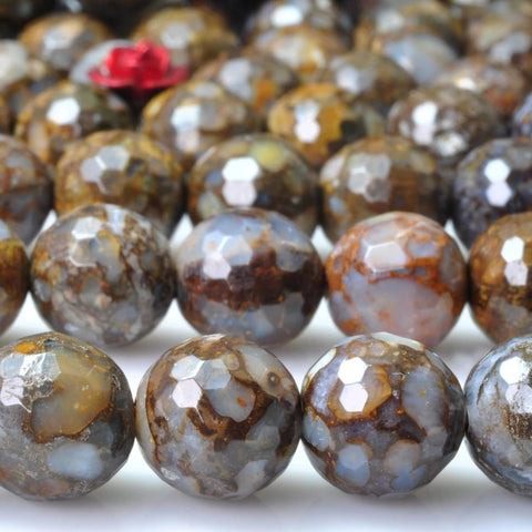 Natural Brown Peruvian Opal faceted round beads wholesale gemstone jewelry making 15"