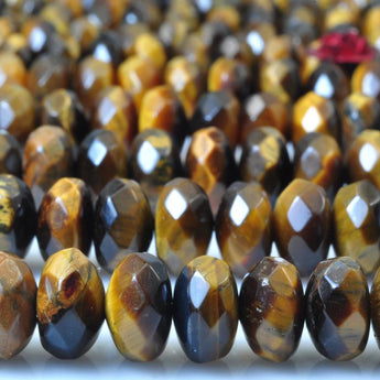 YesBeads Natural Yellow Tiger Eye faceted rondelle beads wholesale gemstone jewelry 15"