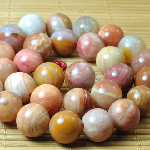 YesBeads 32 pcs of Natural Rainbow Agate smooth round beads in 12mm